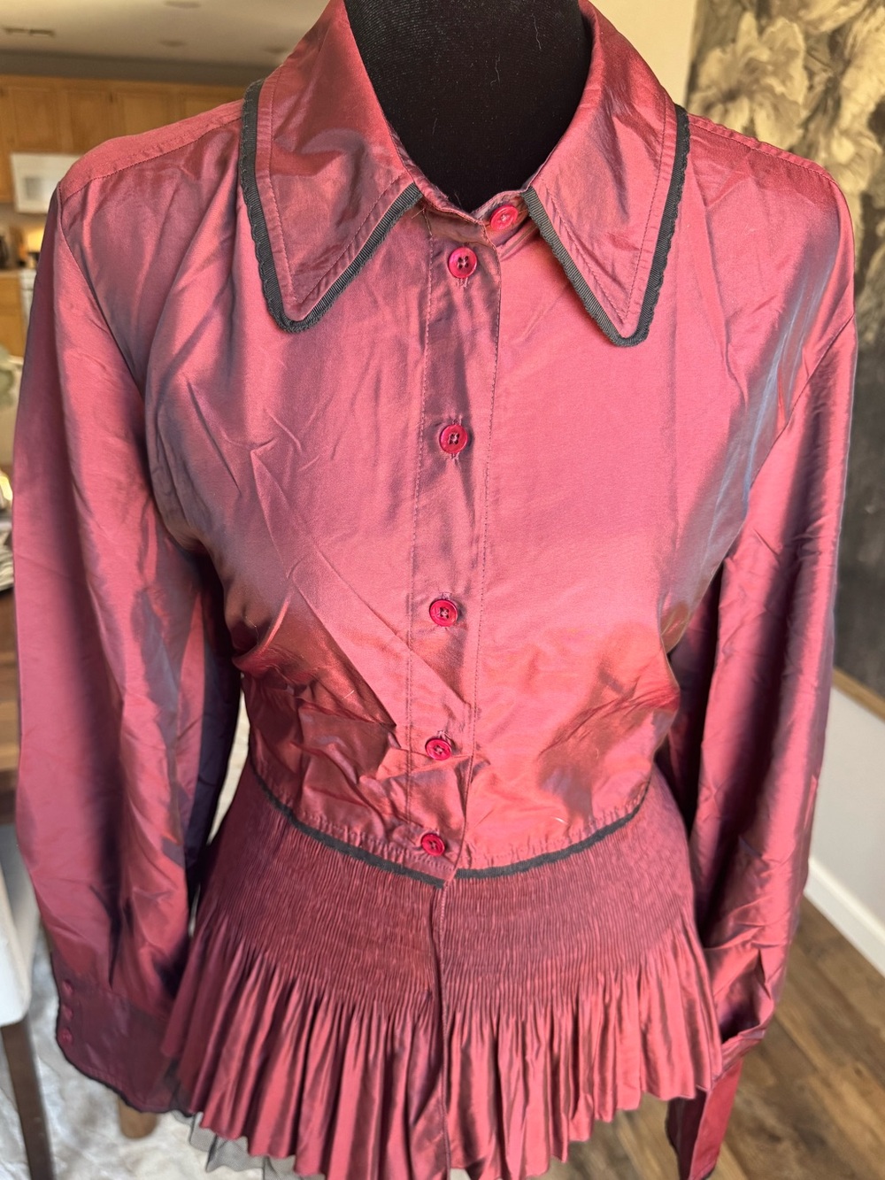 Coldwater Creek Iridescent Peplum Blouse in Berry Plum